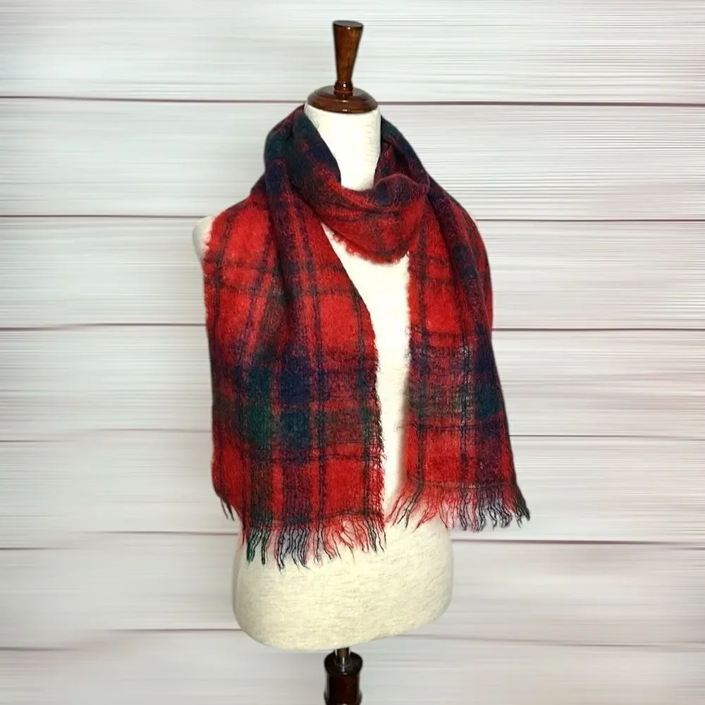 Highlands Vintage Mohair Scarf Red Plaid made in Scotland Men’s Women’s